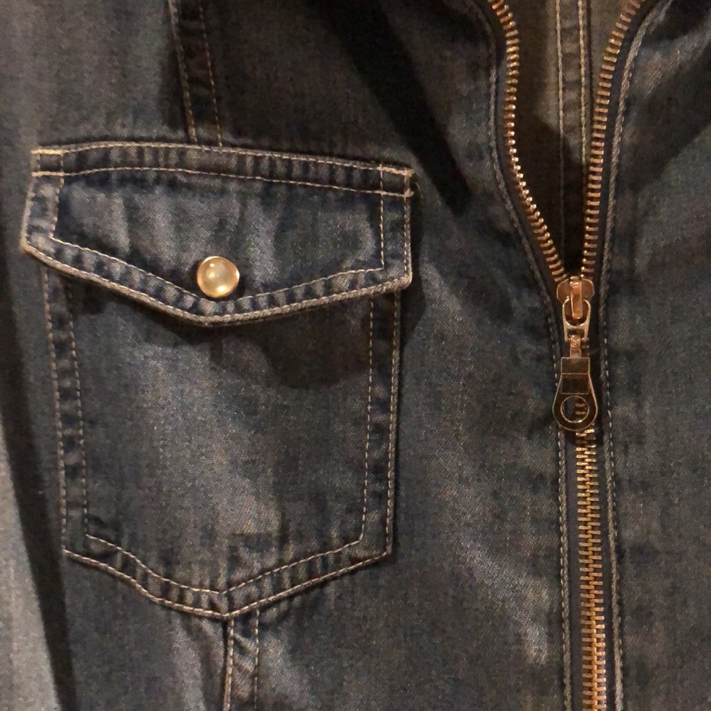 Vintage full zip front denim short sleeve mini dress - Picture 4 of 4